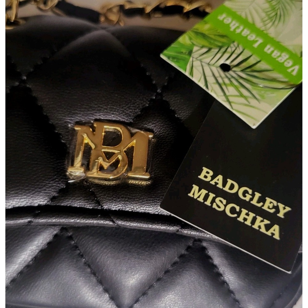 BADGLEY MISCHKA Vegan Leather Quilted Mini Bag Crossbody Black 5"x3.5"x1.5" - Picture 10 of 11